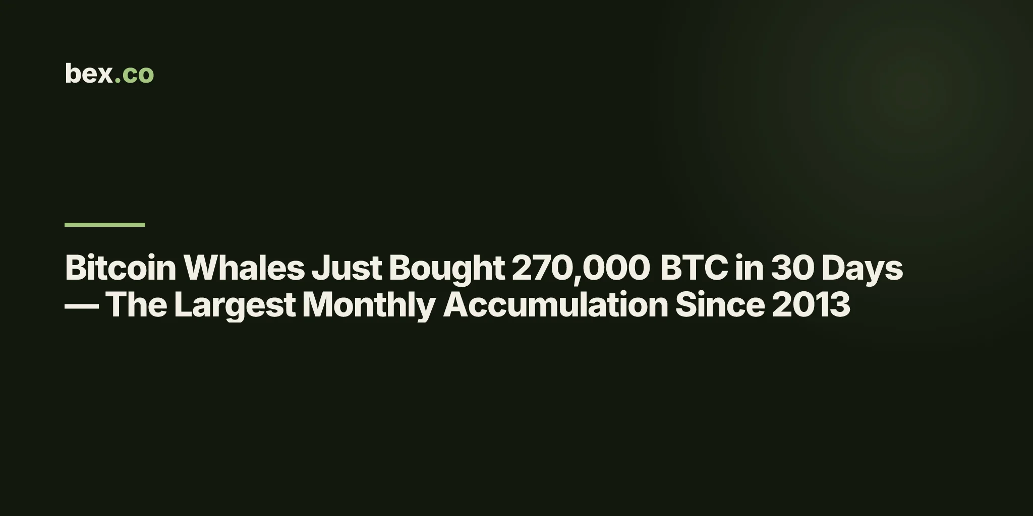 Bitcoin Whales Just Bought 270,000 BTC in 30 Days — The Largest Monthly Accumulation Since 2013