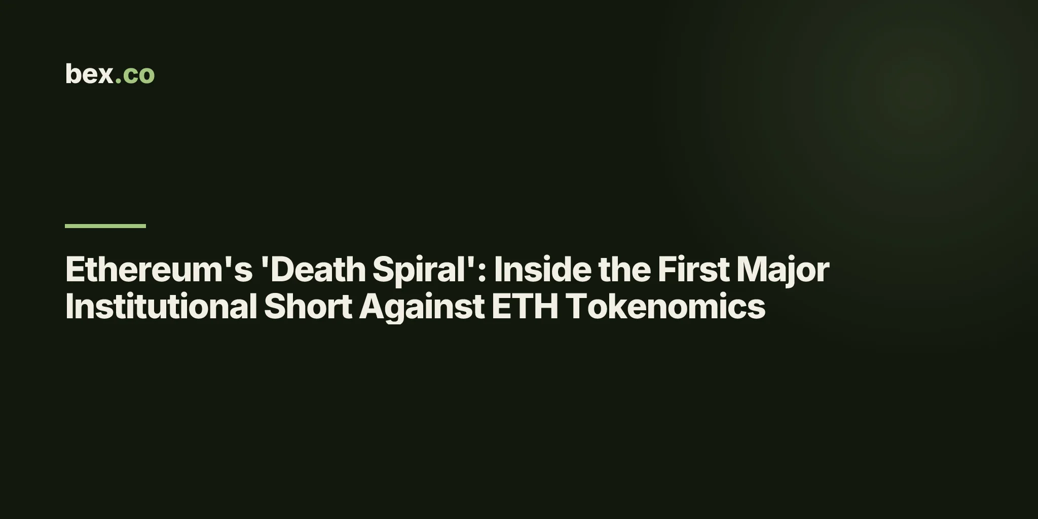 Ethereum's 'Death Spiral': Inside the First Major Institutional Short Against ETH Tokenomics