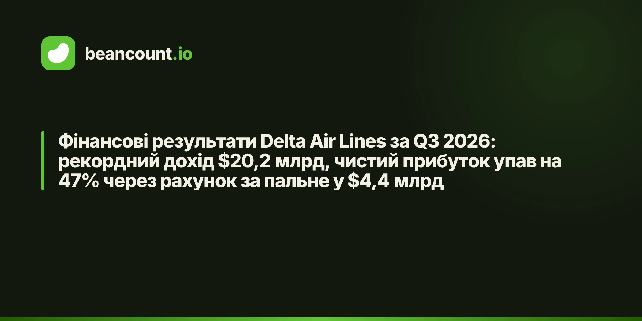 Фінансові результати Delta Air Lines за Q3 2026: рекордний дохід $20,2 млрд, чистий прибуток упав на 47% через рахунок за пальне у $4,4 млрд