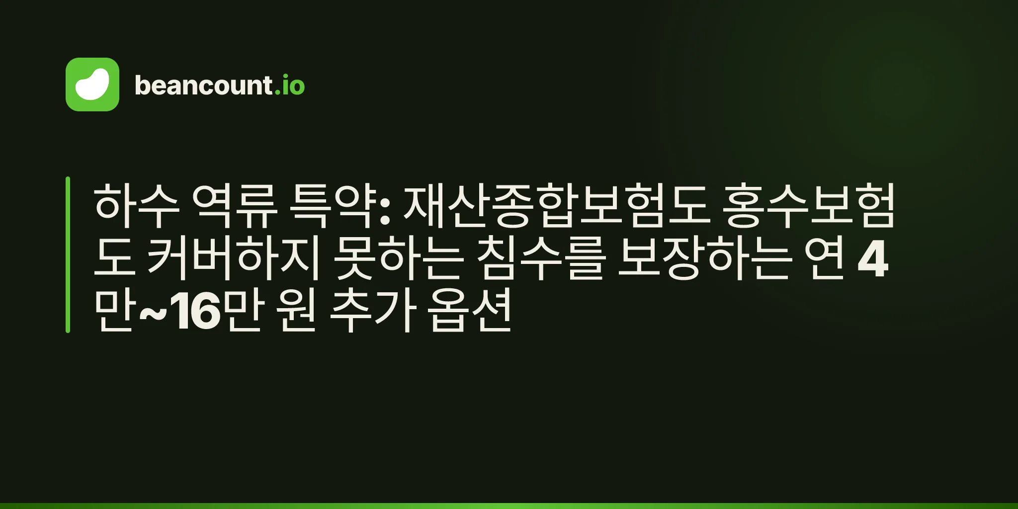 하수 역류 특약: 재산종합보험도 홍수보험도 커버하지 못하는 침수를 보장하는 연 4만~16만 원 추가 옵션