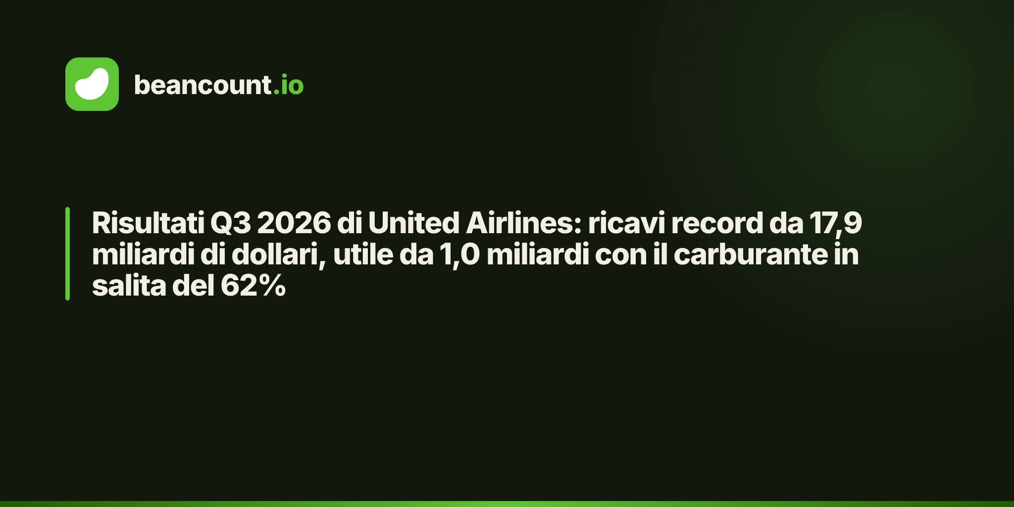 Risultati Q3 2026 di United Airlines: ricavi record da 17,9 miliardi di dollari, utile da 1,0 miliardi con il carburante in salita del 62%