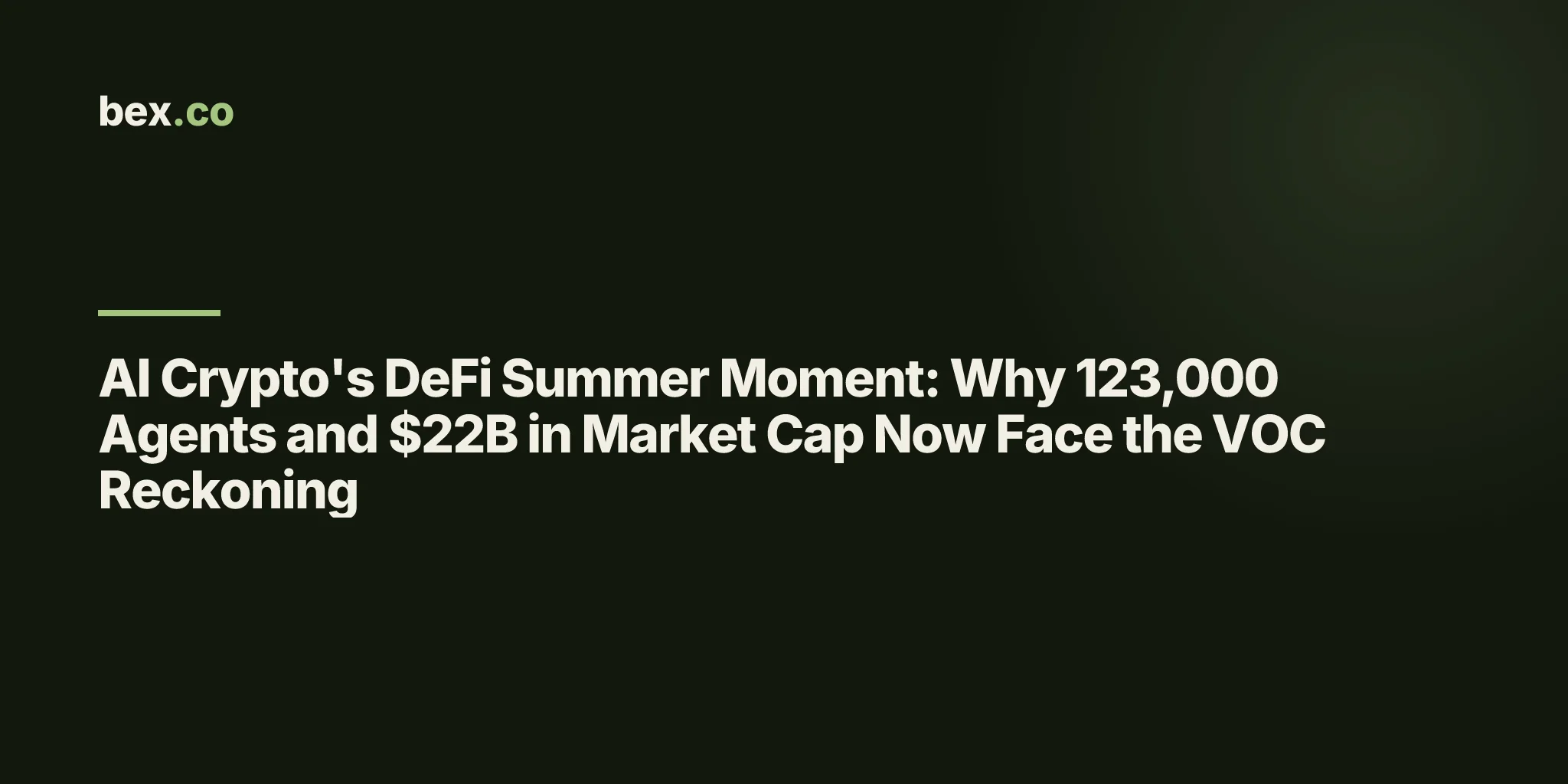 AI Crypto's DeFi Summer Moment: Why 123,000 Agents and $22B in Market Cap Now Face the VOC Reckoning